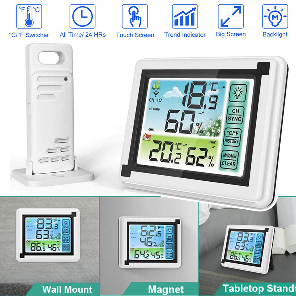 Digital LCD Thermometer Wireless Indoor & Outdoor Weather Station Clock Calendar