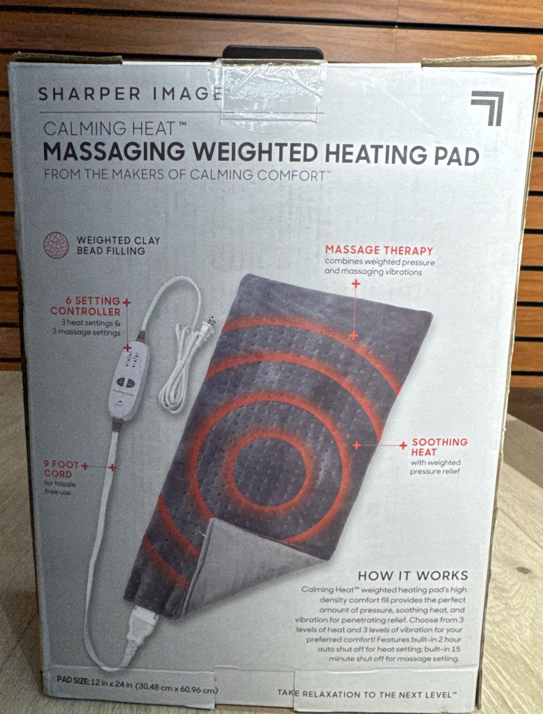 Sharper Image Calming Heat Massaging Weighted Heating Pad 24" x 12", 4 lbs