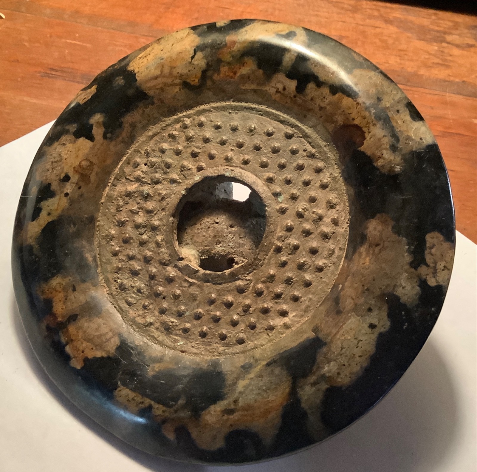 VERY OLD MING ? CHINESE ARTIFACT INCENSE CENSER LID BRONZE FROG JASPER STONE BI