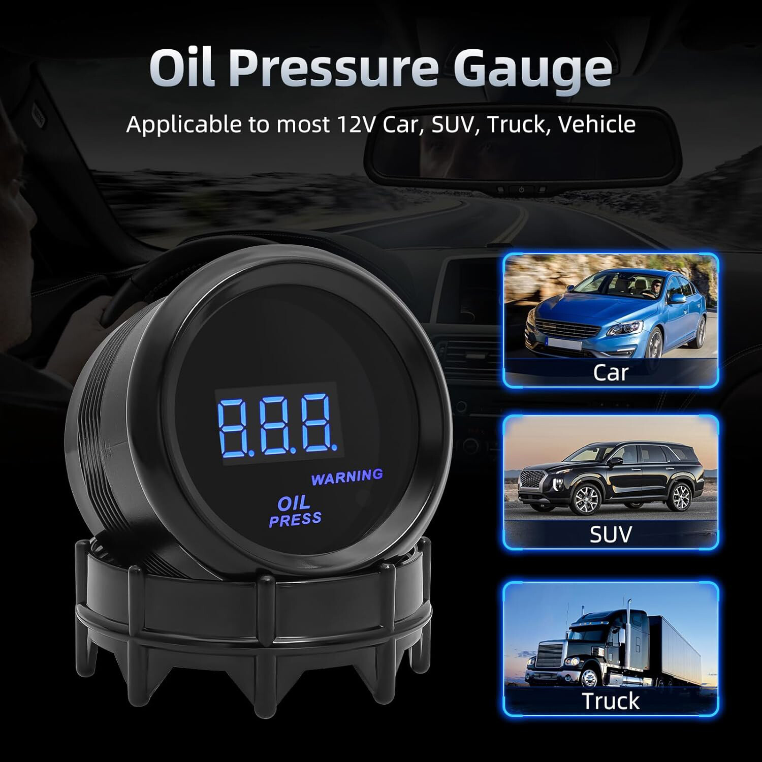 2" 52mm Digital LED Electronic Oil Pressure Gauge Meter W/Sensor 0-150 PSI
