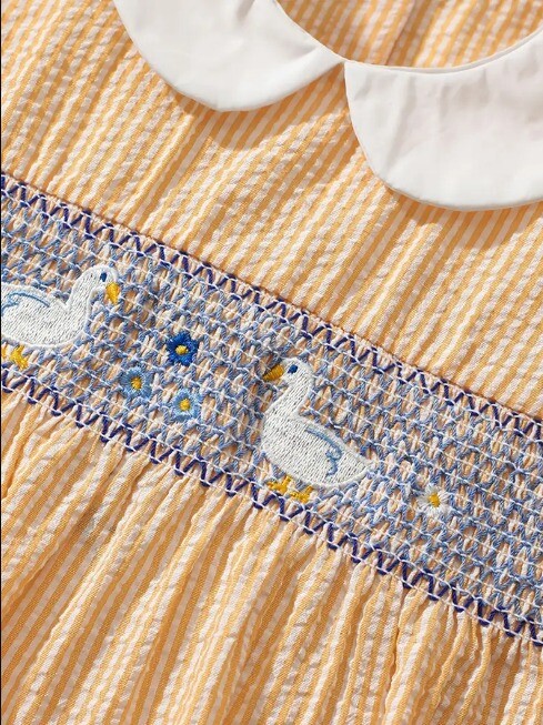 NEW Farm Goose Girls Yellow Smocked Seersucker Dress