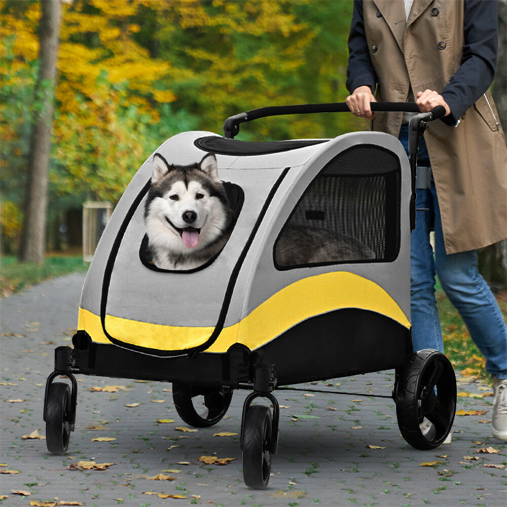 4-Wheel Foldable Dog Stroller Premium Heavy Pet Stroller for S/M/L/XL Dogs Cats