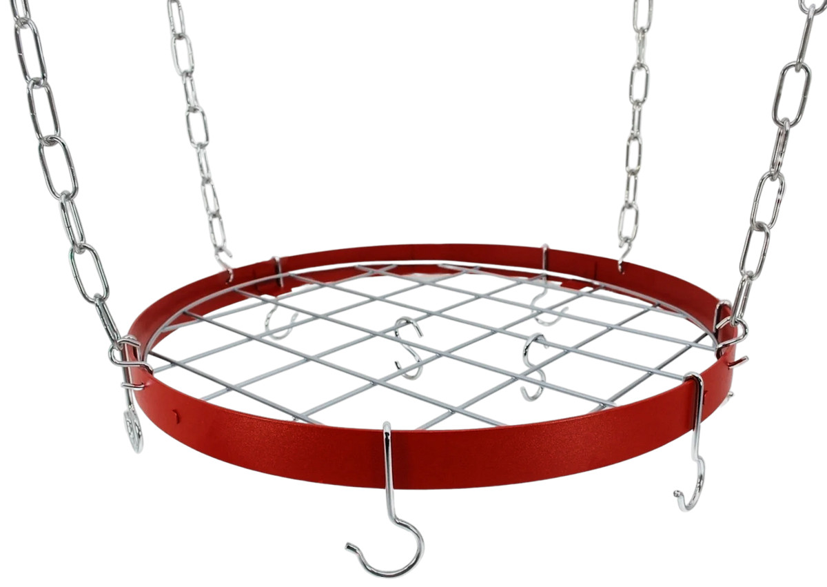 Rogar Round Pot Rack with Grid Red / Chrome