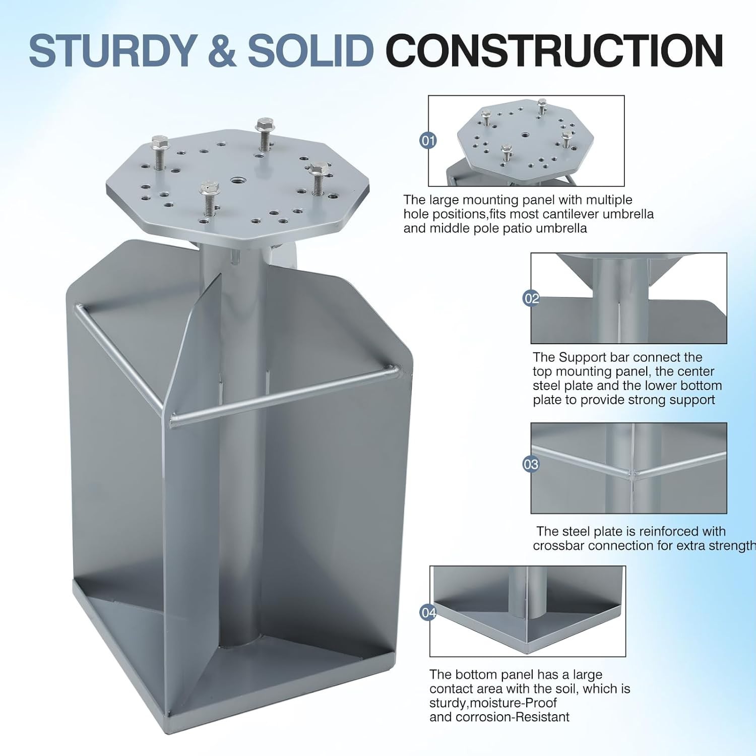 Heavy Duty In-Ground Silver2- Inground Umbrella Base with 2 Steel Tubes