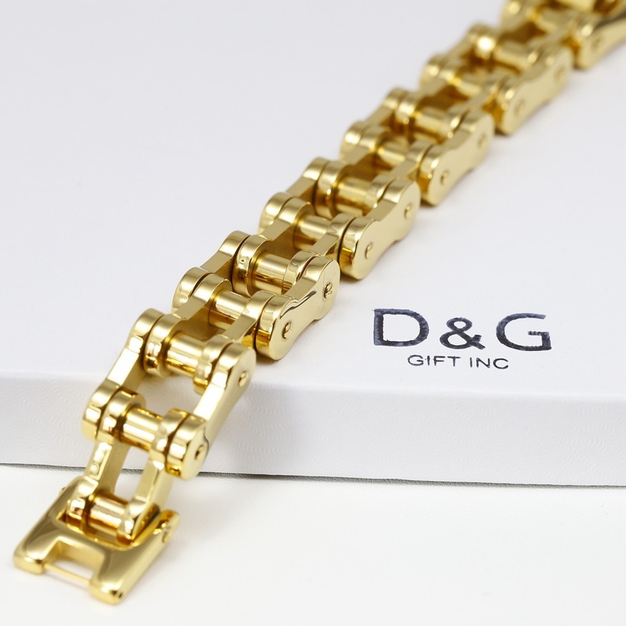 Men's 8.5"Stainless Steel,Motorcycle Bike Link Chain Bracelet Gold plated,BOX