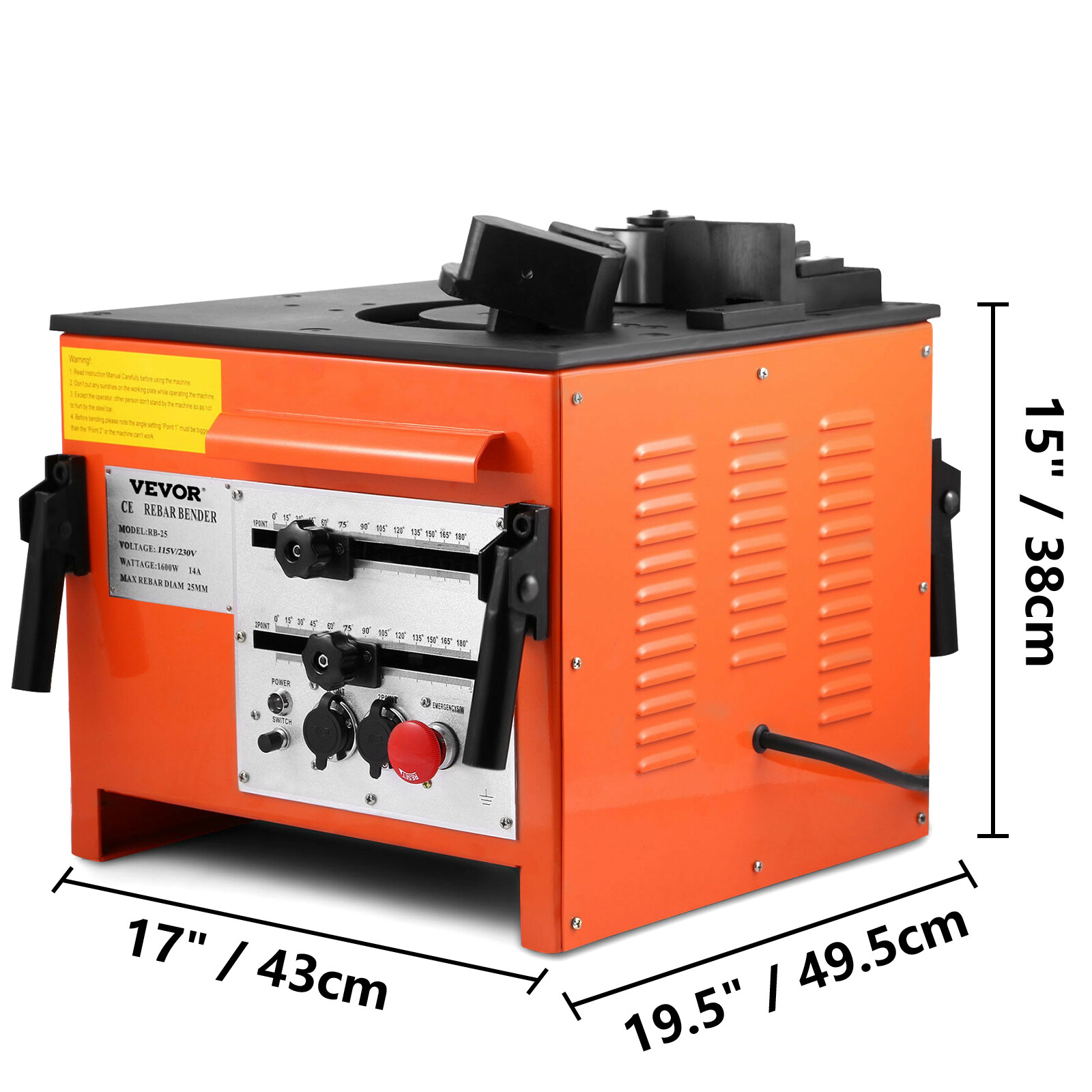 VEVOR 1" #8 Electric Rebar Bender w/ 2 Foot Controls RB-25 Bending Machine