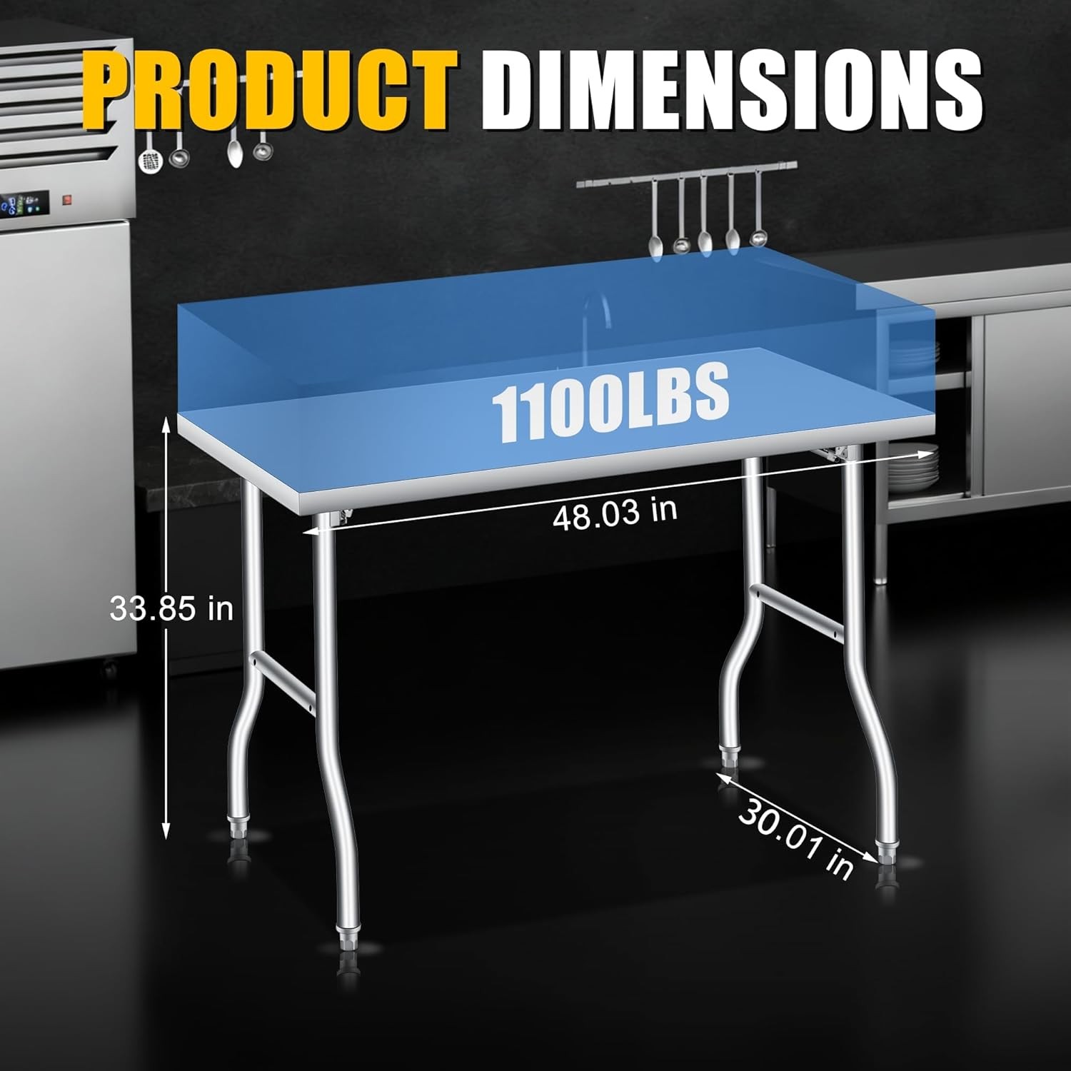 Folding Stainless Steel Table, Portable Workbench with Undershelf for Kitchen