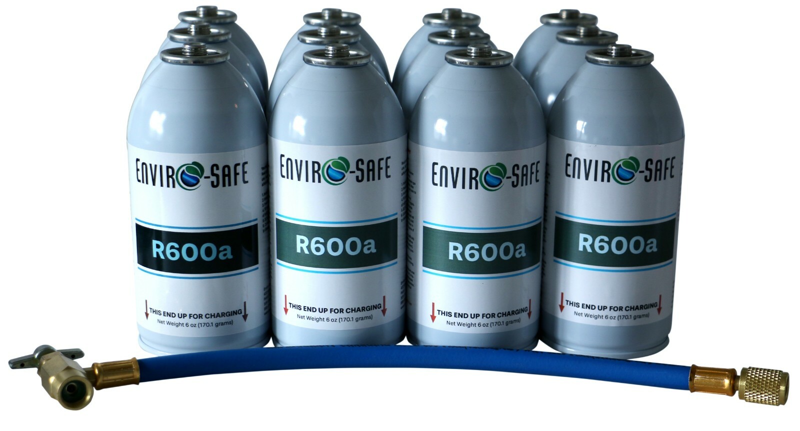 R-600a Refrigerant, 12 Convenient 6oz Cans case/12 cans with hose kit #8054