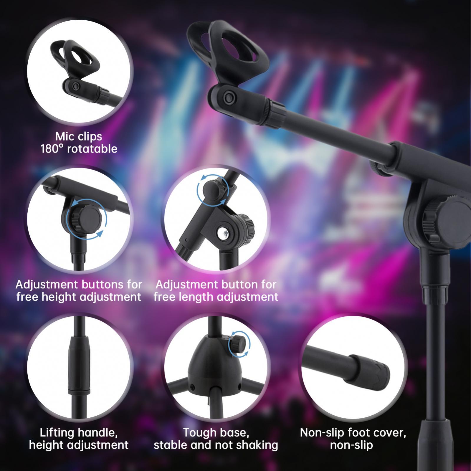 Portable Tripod Mic Stand Heavy Duty Adjustable Holder Floor Microphone Boom Arm