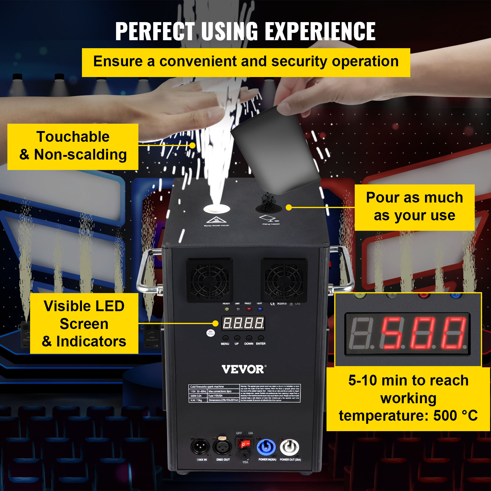 VEVOR Large Cold Spark Firework Machine 700W DMX Stage 6.6-9.8ft DJ Event Party