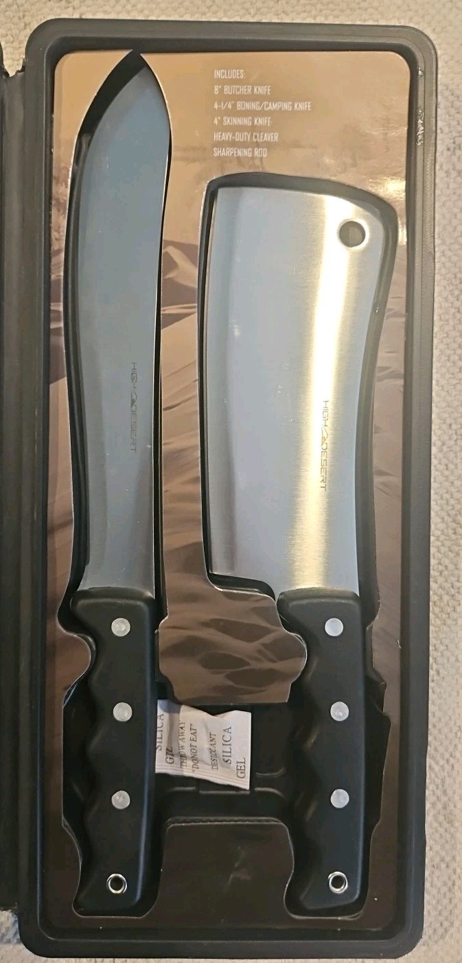 High Desert 5-Piece Butcher / Hunting Knife Set with Carry Case – New