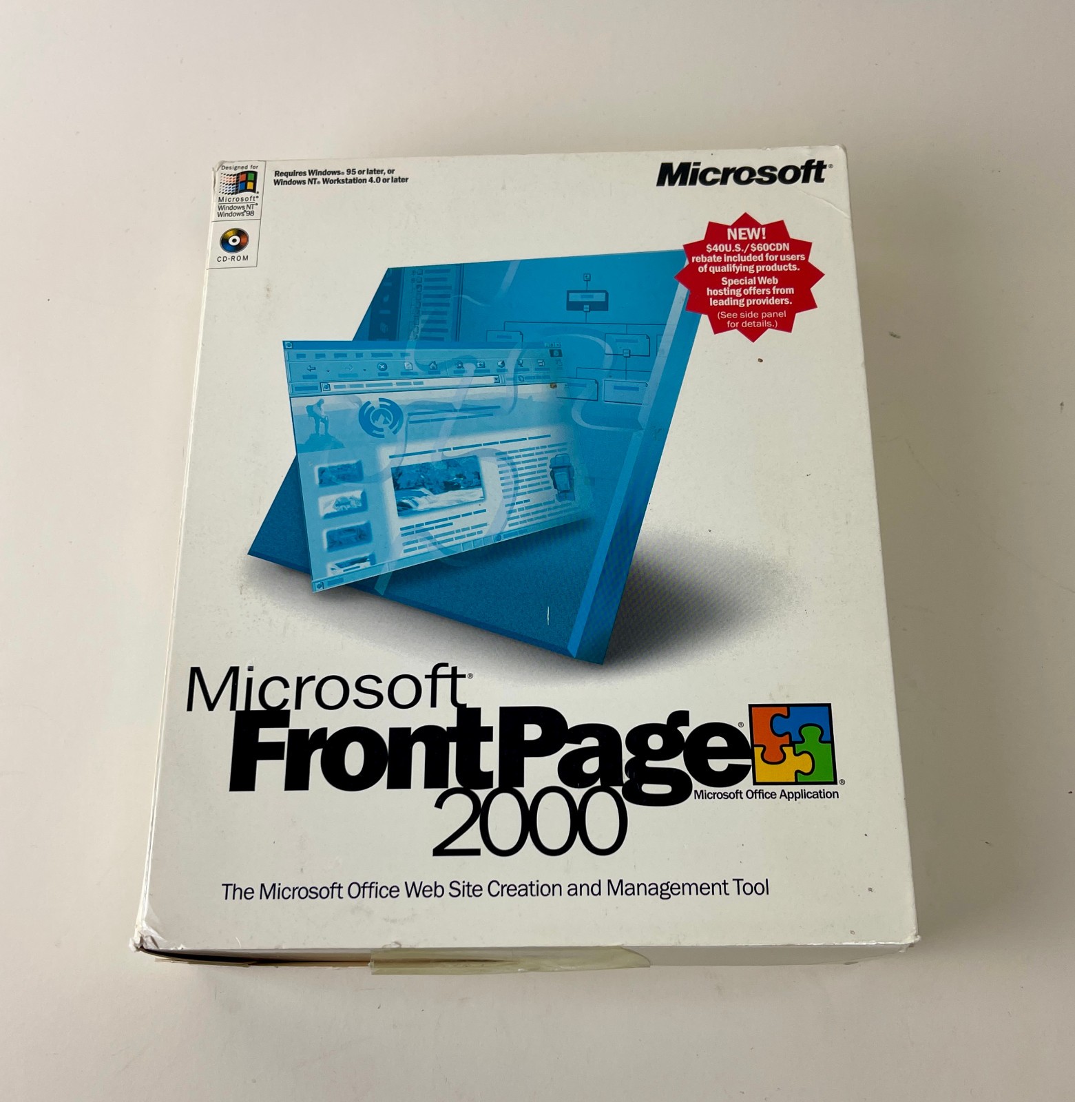 Microsoft FrontPage 2000 Win32 CD-ROM Web Design Software Open Box Complete 1999