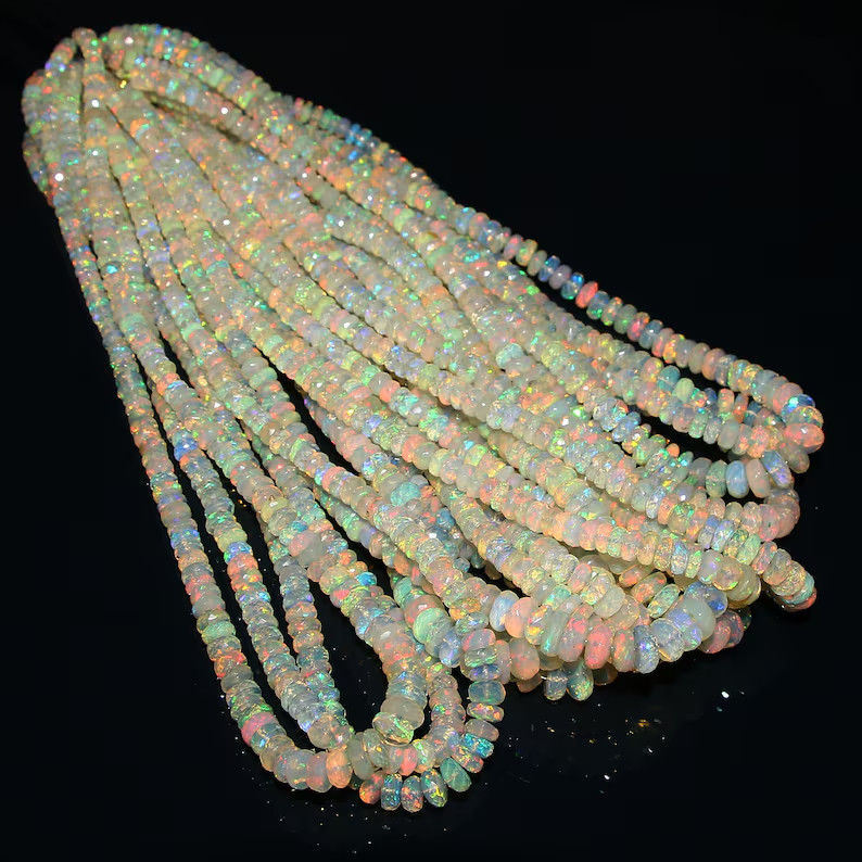 AAA Ethiopian Opal Beads: Flashy Welo Rondelle, Faceted Jewelry (4-6 MM)