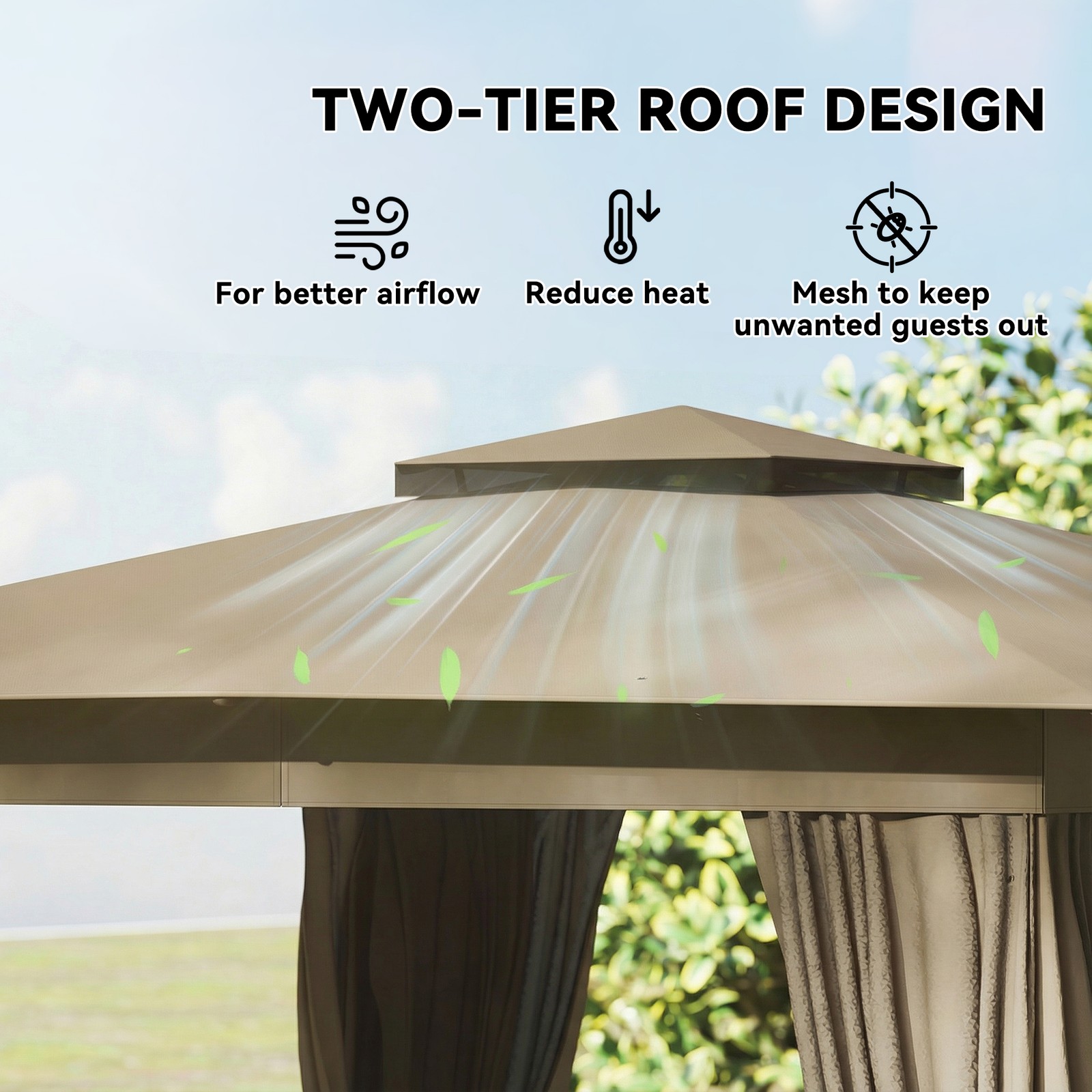 10' x 12' Outdoor Patio Gazebo, Double Roof Gazebo Canopy Shelter