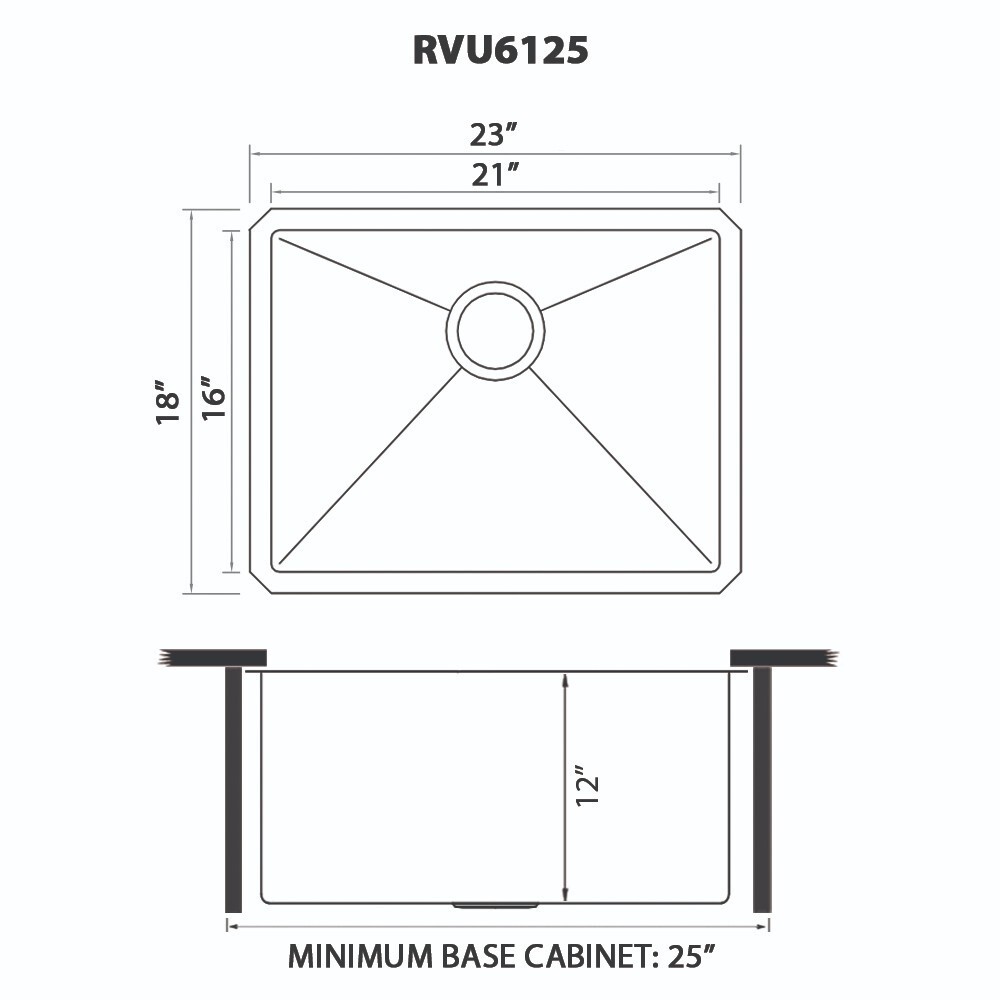 Ruvati 23″x18″x12″ Deep Laundry Utility Sink Undermount 16 Gauge - RVU6125