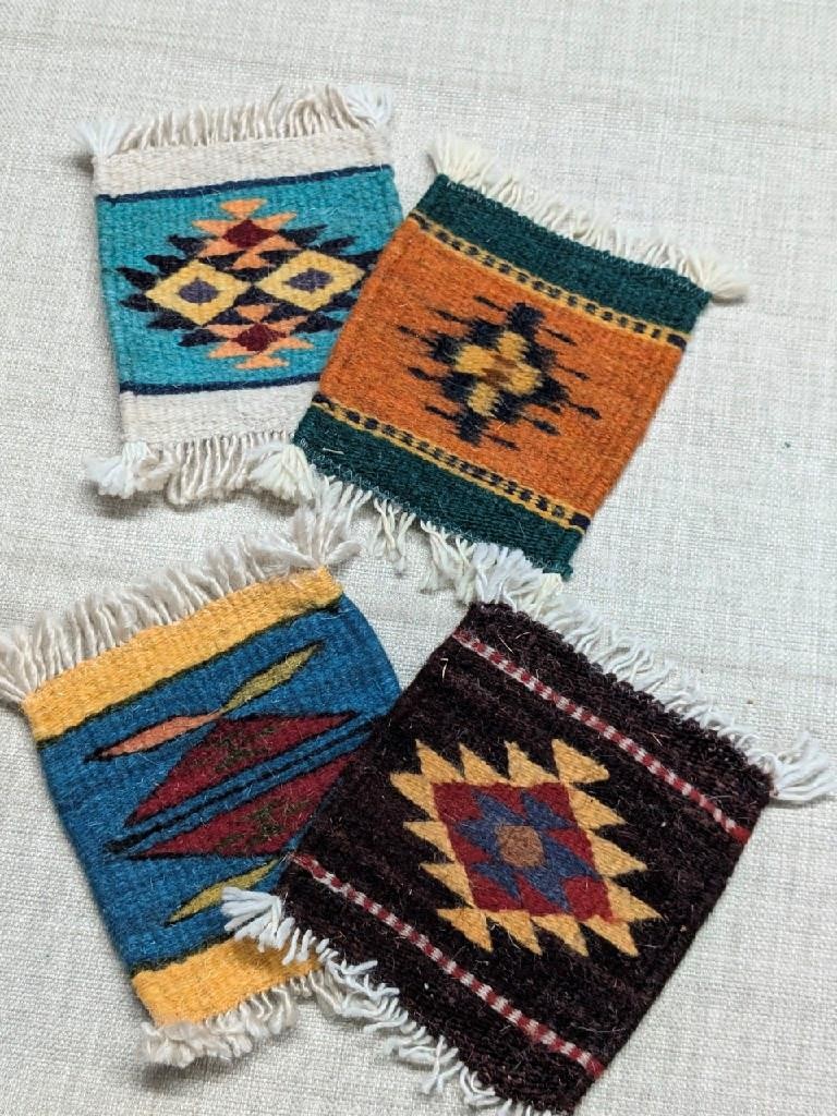 vintage NATIVE AMERICAN handcrafted WOOL woven trivets COASTERS southwestern