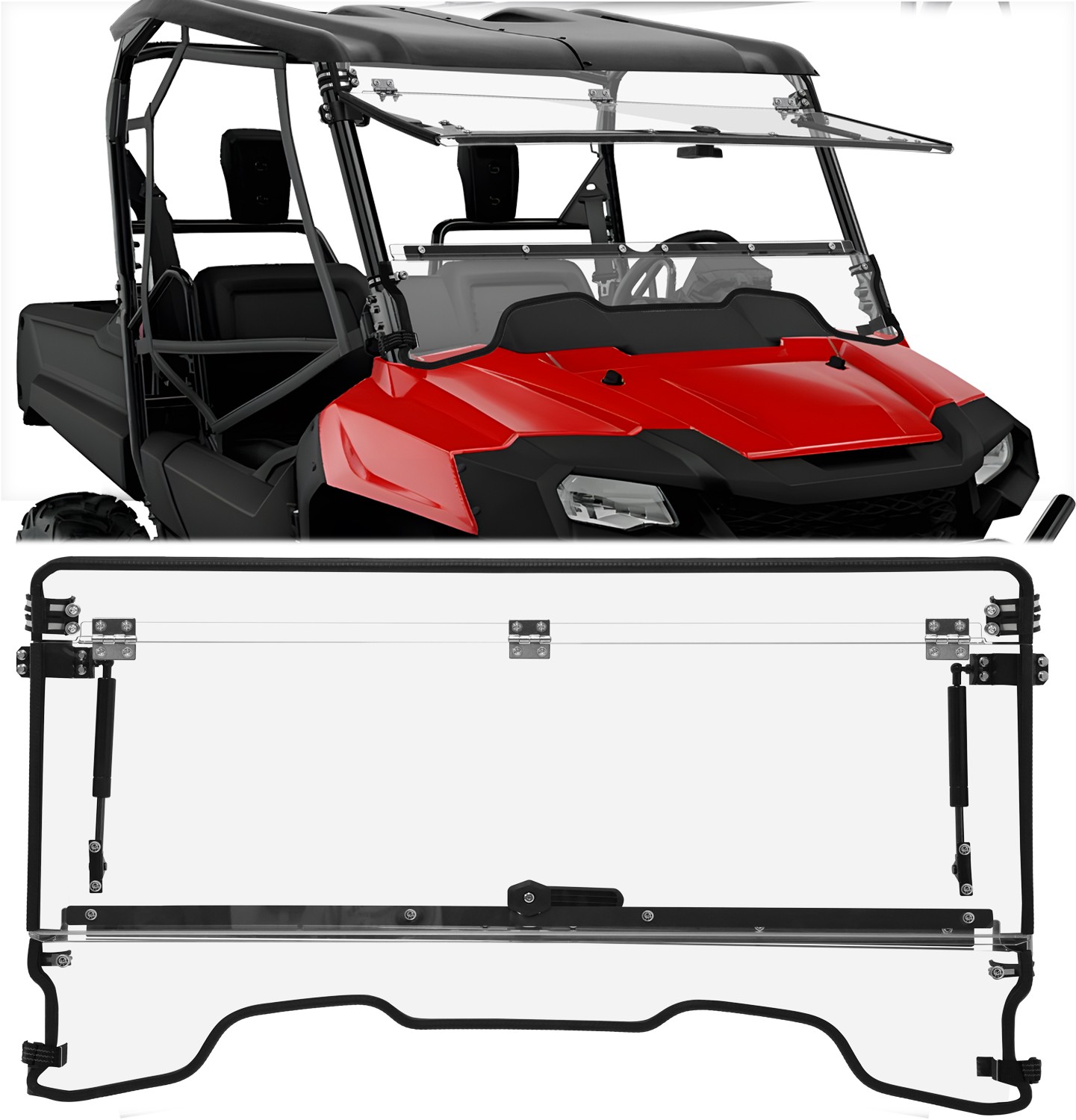 3-IN-1 Flip Up Front Windshield Window For 2014-2025 Honda Pioneer 700-2 700-4