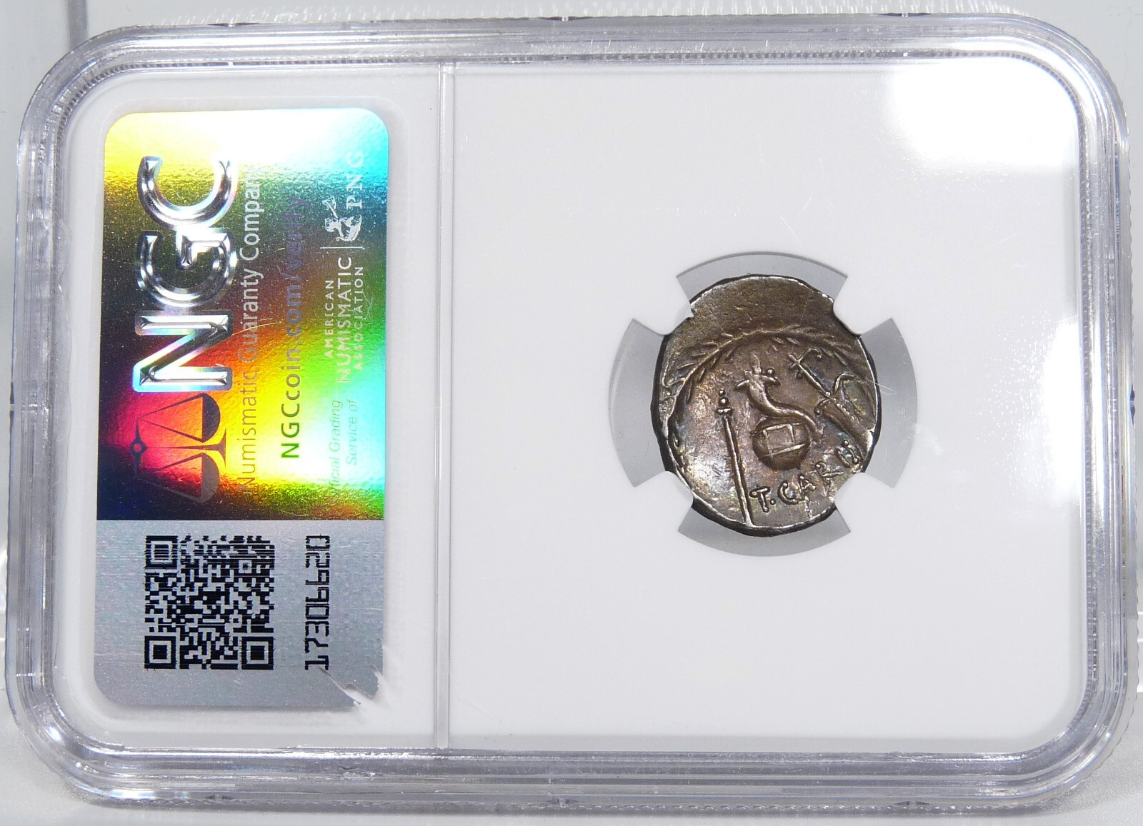 temp. JULIUS CAESAR Titus Carisius Roma/Cornucopia 46BC NGC Cert. Choice VF Coin