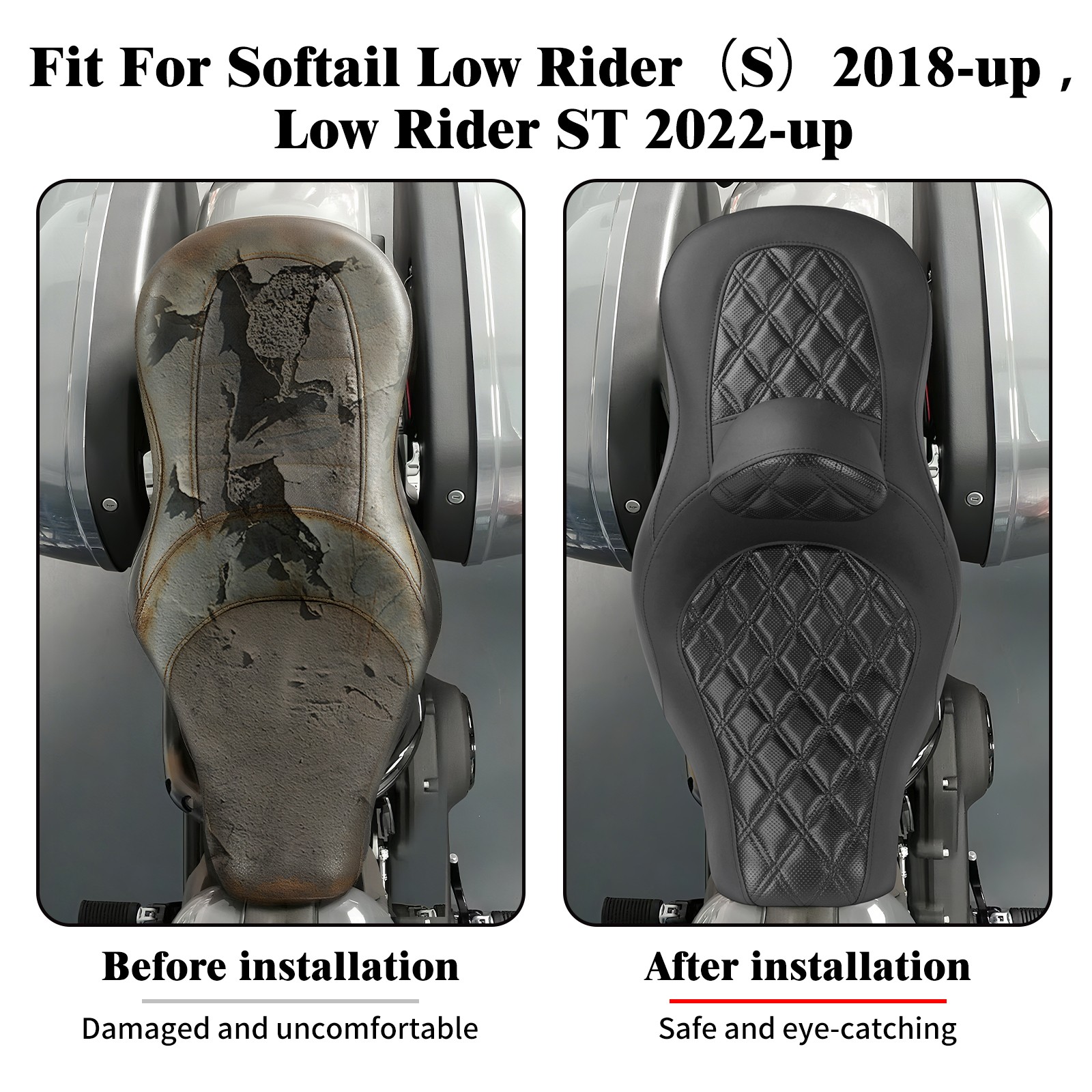 Diamond Driver Passenger Seat w/ Backrest For Harley Low Rider FXLRS 2018-2025