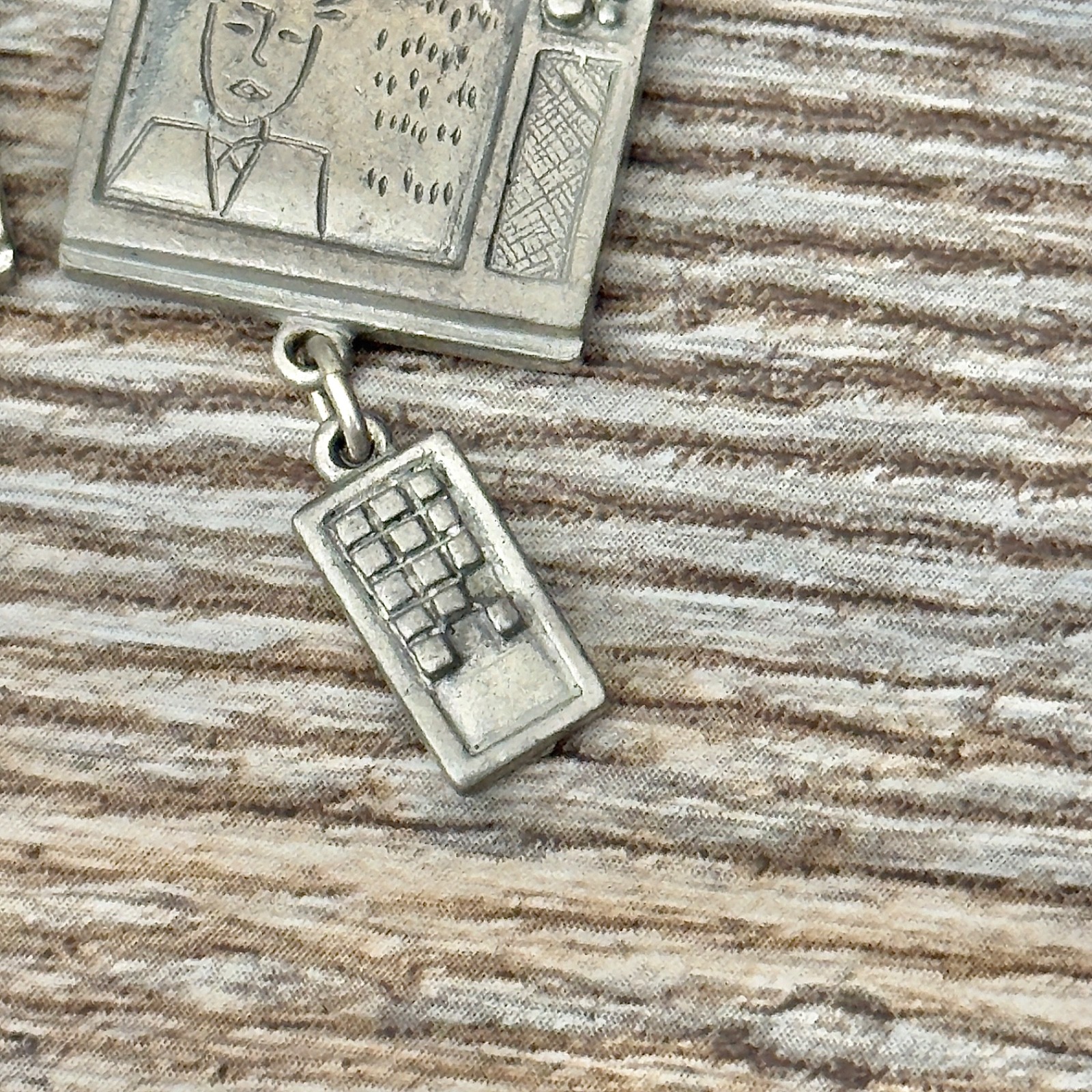 Vintage Jim Clift Dangle Earrings TV Television & Remote Pewter