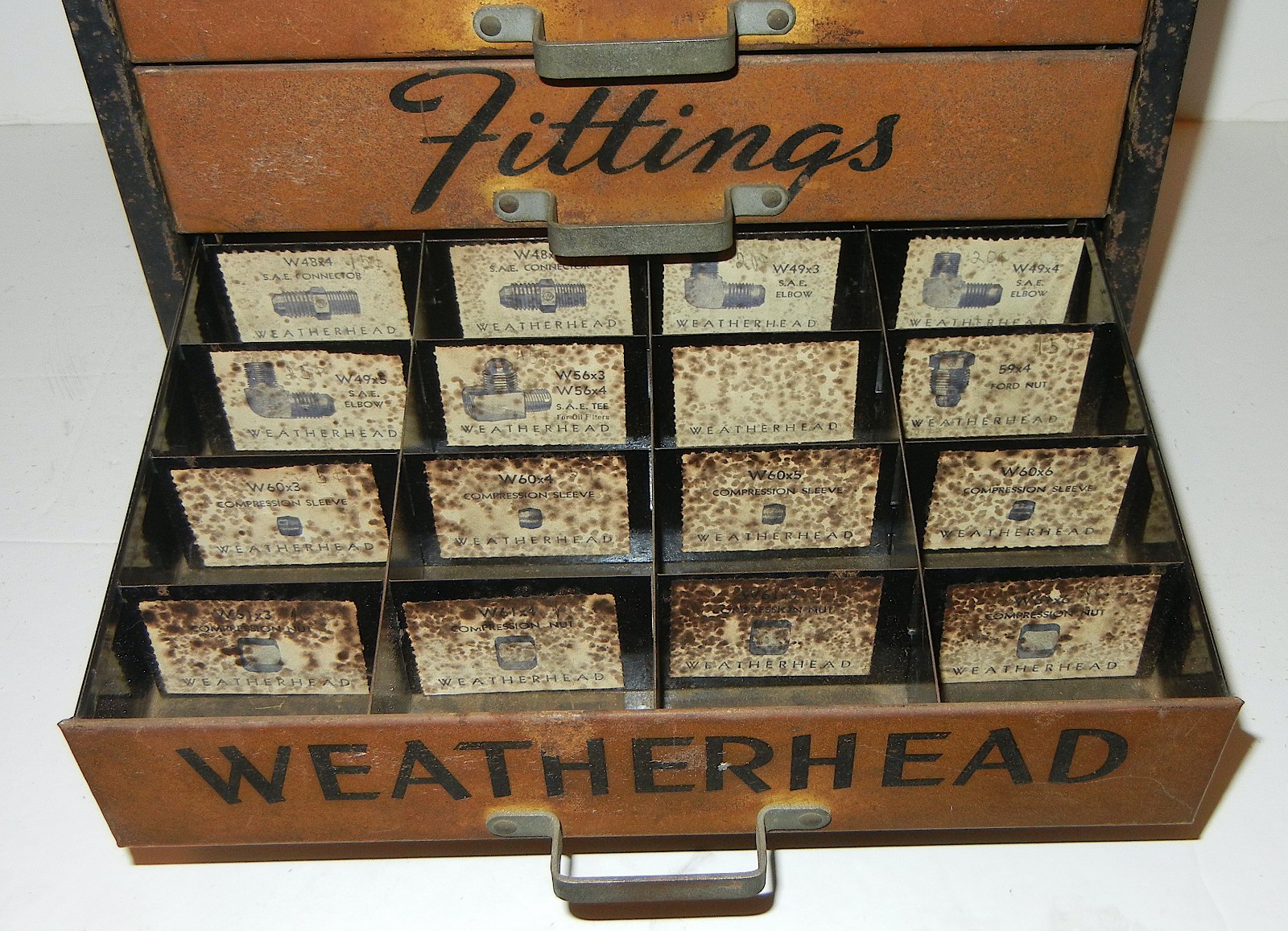 VINTAGE ORIGINAL WEATHERHEAD FITTINGS EQUIPMENT INVENTORY 4 DRAWER CABINET