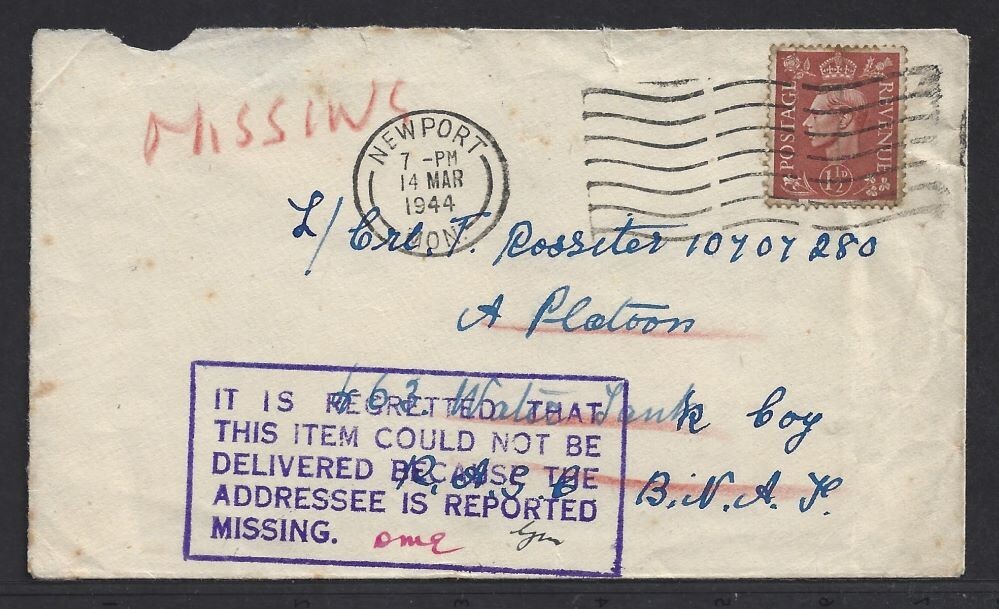 1944 undelivered cover to Lance Corporal Terence Rossiter