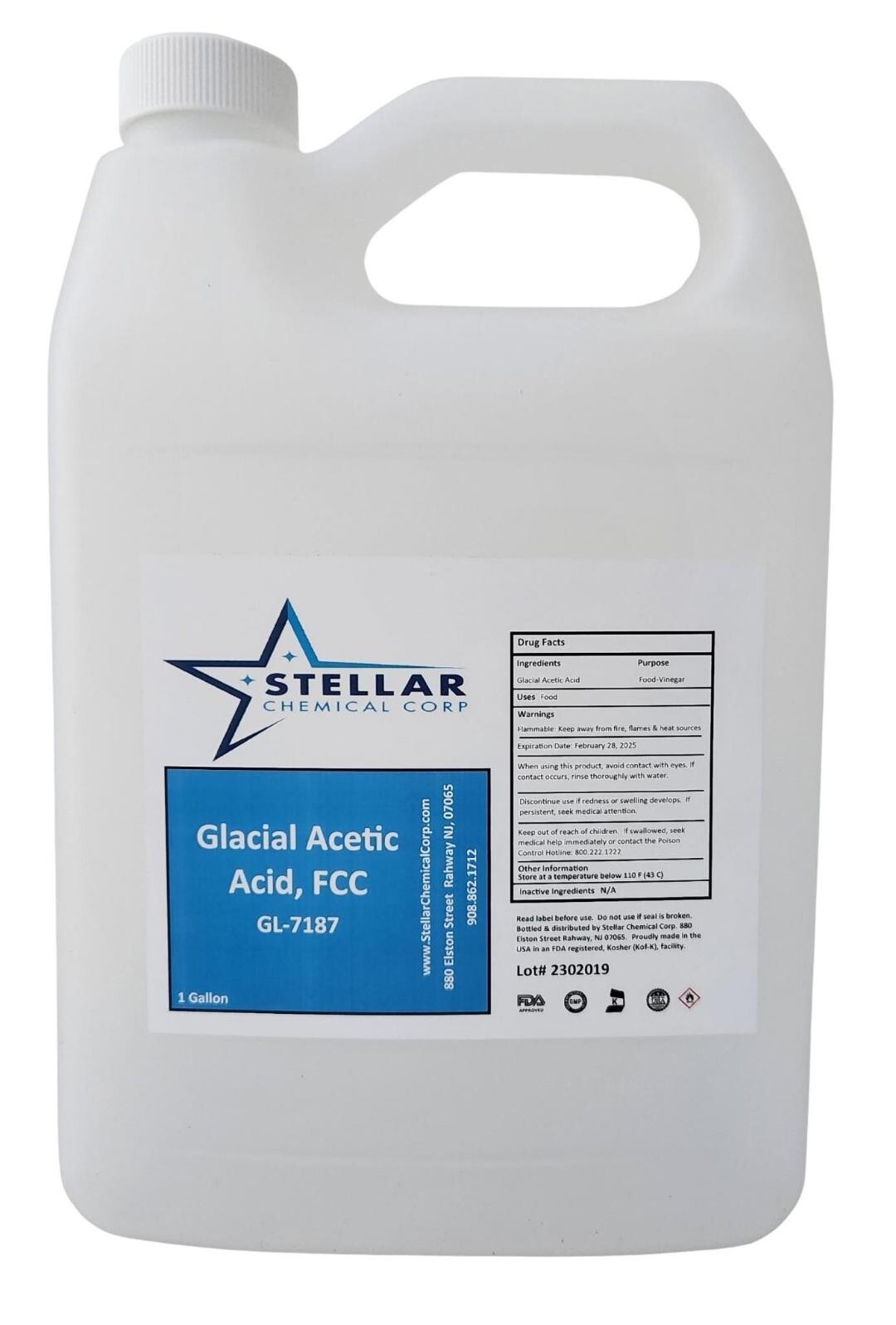 Glacial Acetic Acid 99% Food Grade ~~ Stellar Chemical Corp ~~  1 Gallon