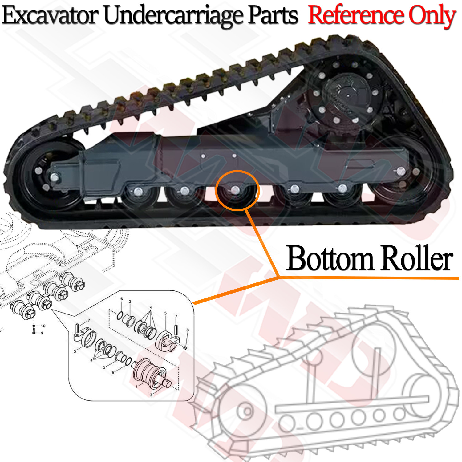 Track Roller Bottom Roller For Kubota KX040-4 Undercarriage Black