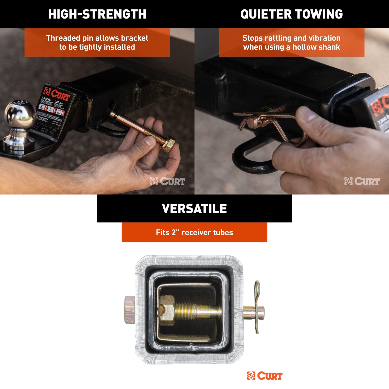 Trailer Hitch + Cargo Carrier Basket Folding + Anti-Rattle Pin Kit CURT #13529