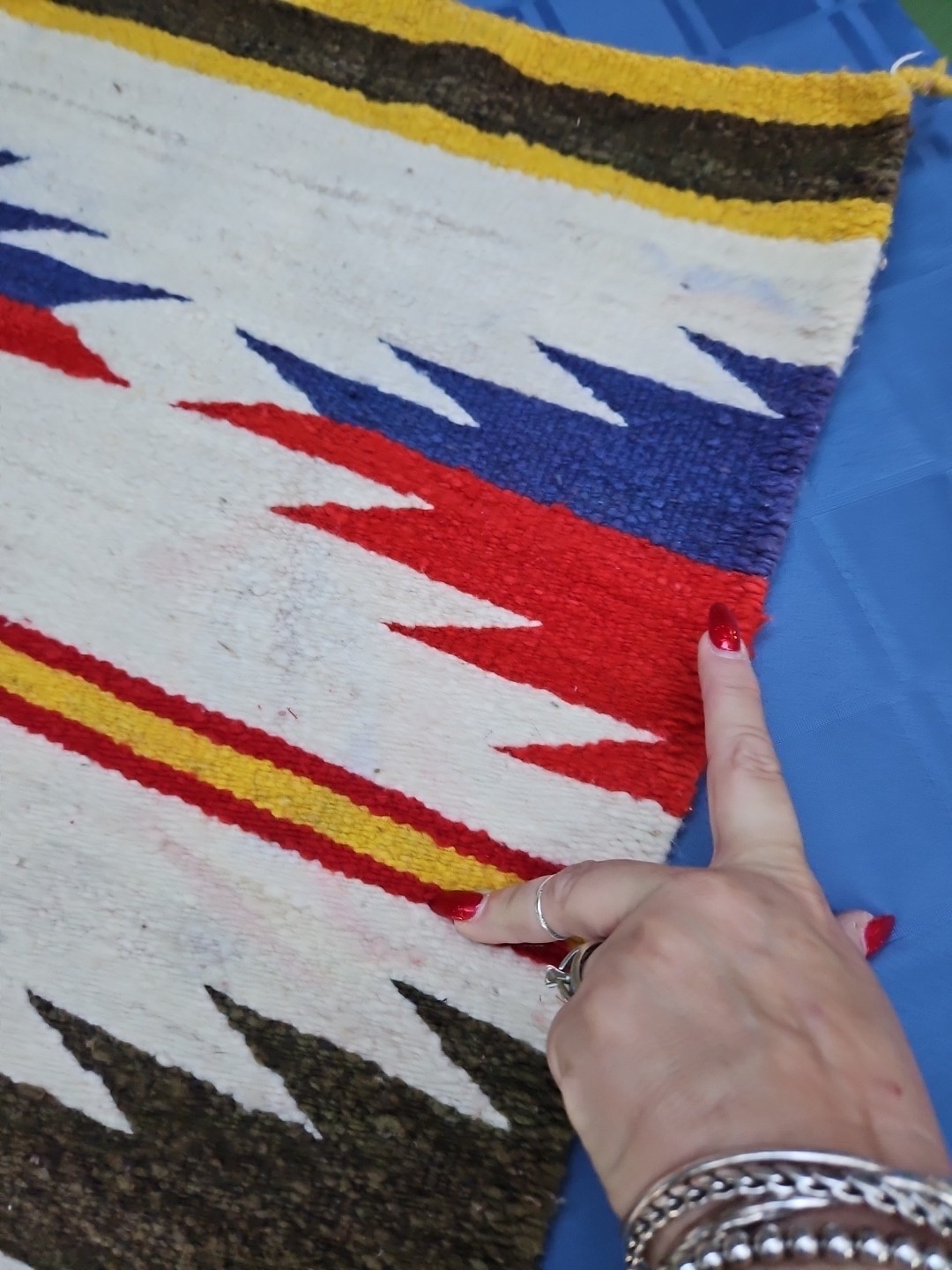 Vintage Navajo Rug Small Native American Indian 20x39 Geometric Weaving Antique