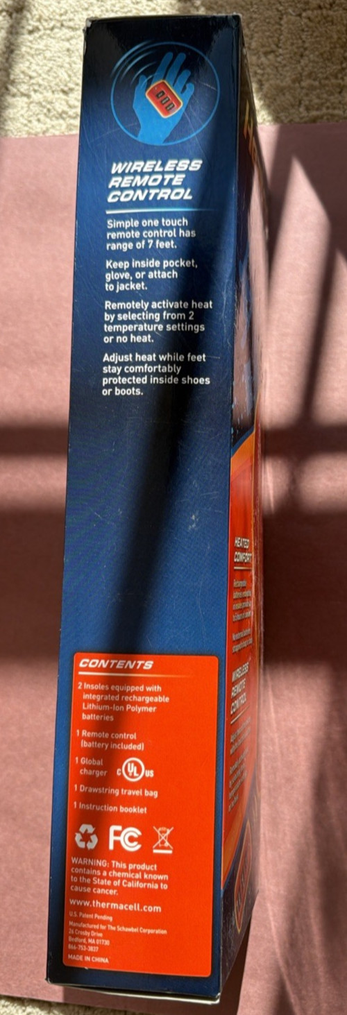 ThermaCELL Heated Insoles REMOTE CONTROLLED XX-LARGE Men 11 1/2-13 W 12 1/2-14