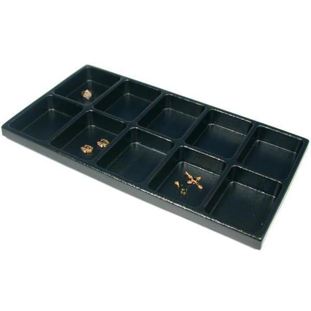2 Black Plastic 10 Compartment Jewelry Tray Inserts