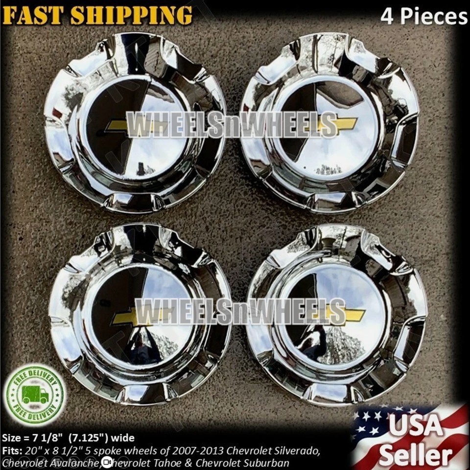 4 NEW WHEEL CENTER CAP CHROME Fits 2007-2013 SILVERADO TAHOE AVALANCHE SUBURBAN