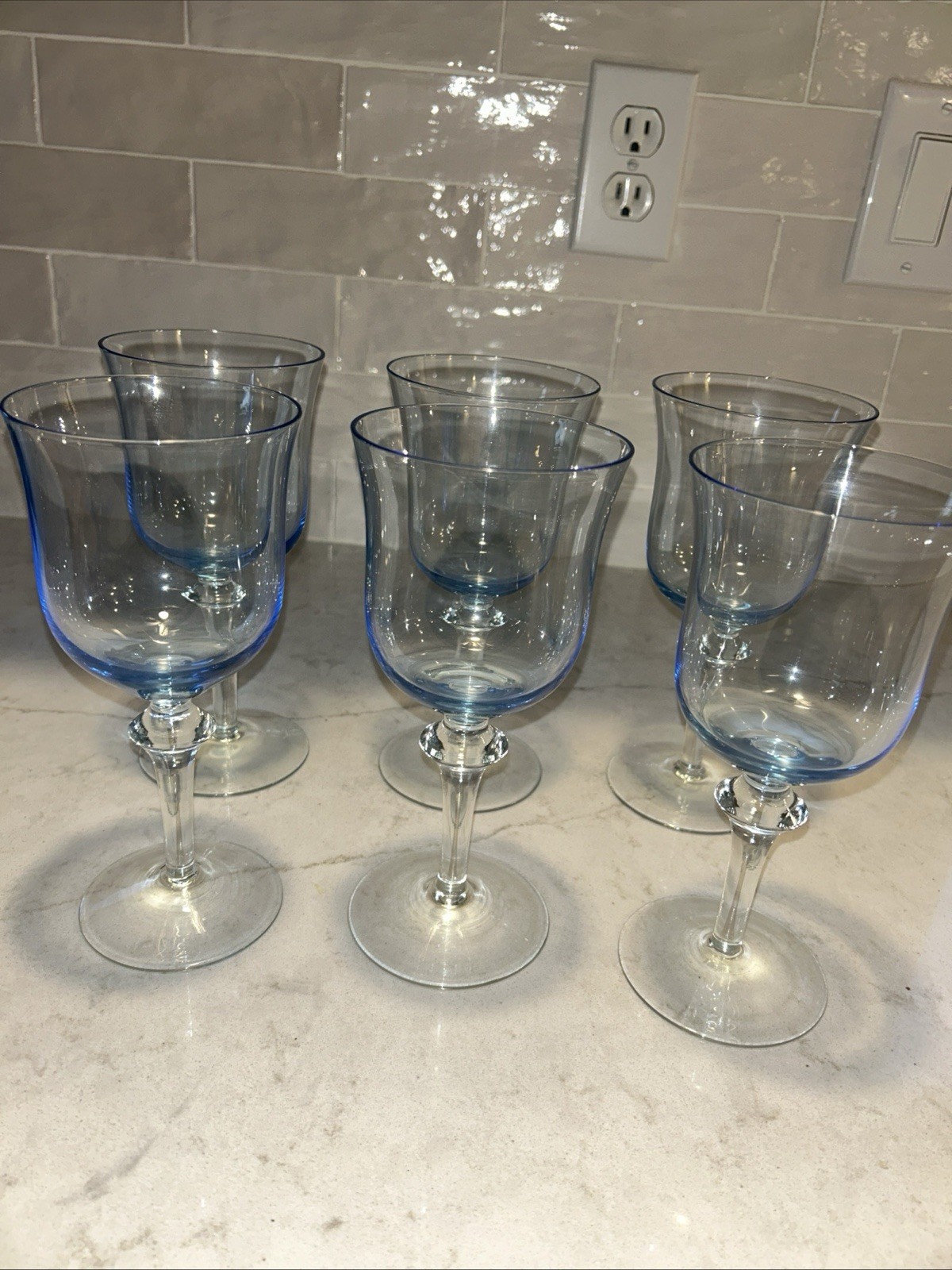 Vintage Denby AURORA  Light Blue Water Goblets - Set/of 6