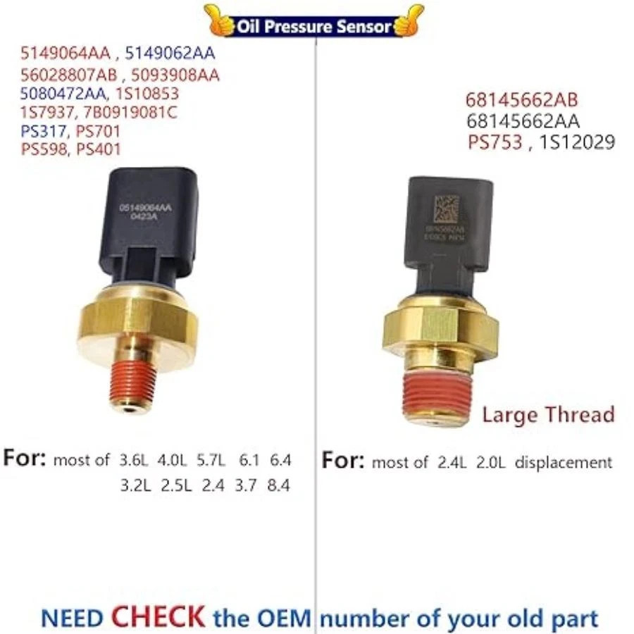 Oil Pressure Sensor, Oil Sending Unit, Engine Oil Pressure 68145662AA Sensor