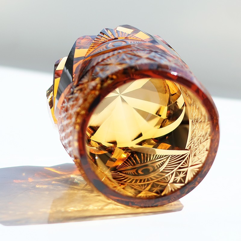 High-end Hand Carved Eye Pattern Edo Kiriko Glass Whisky Glass Amber Color