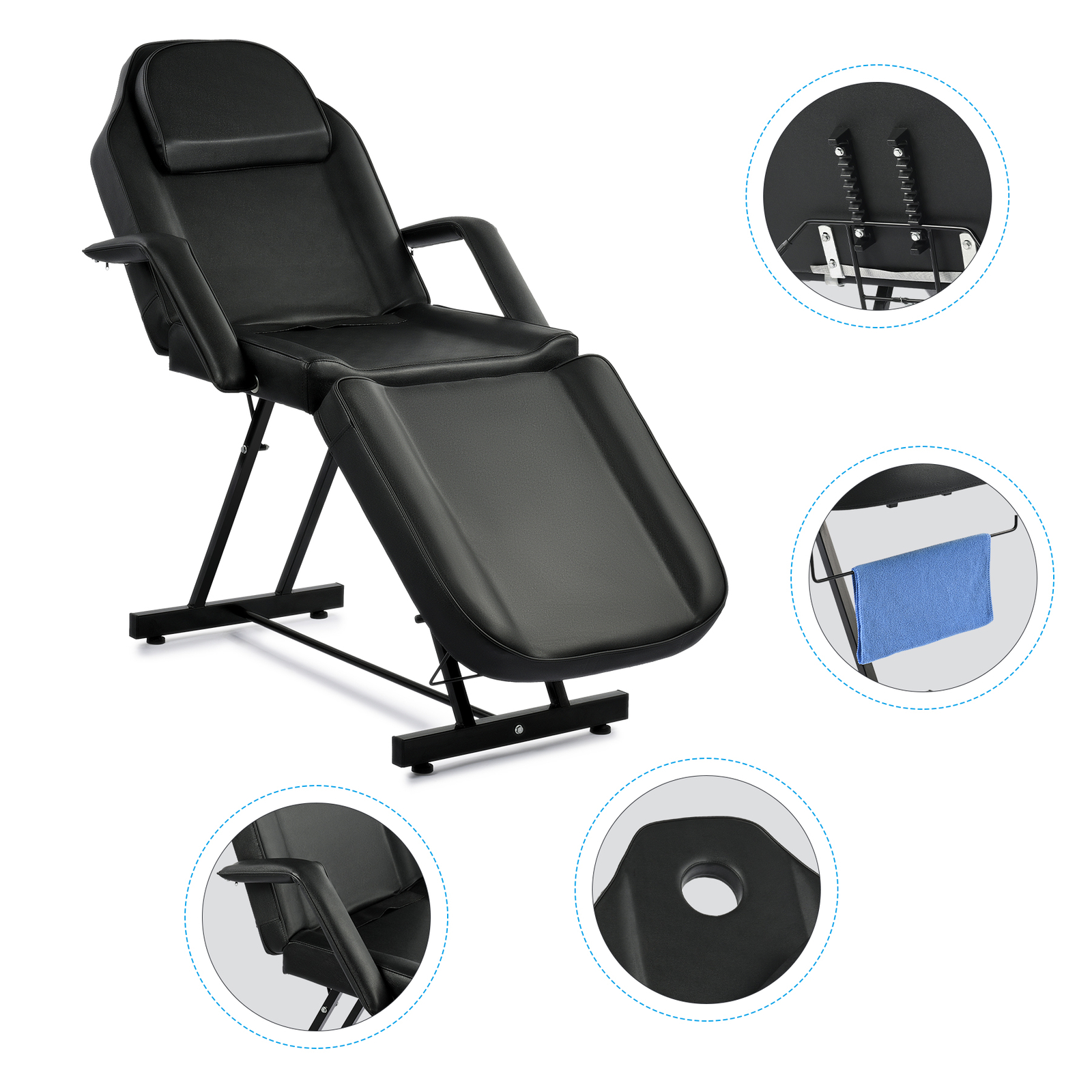 Adjustable Massage Bed w Chair Professional Salon Equipment for Home Salon Black