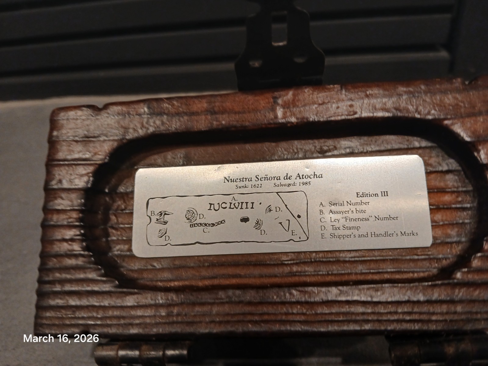 Nuestra Senora De Atocha Treasure Chest with Silver Ingot