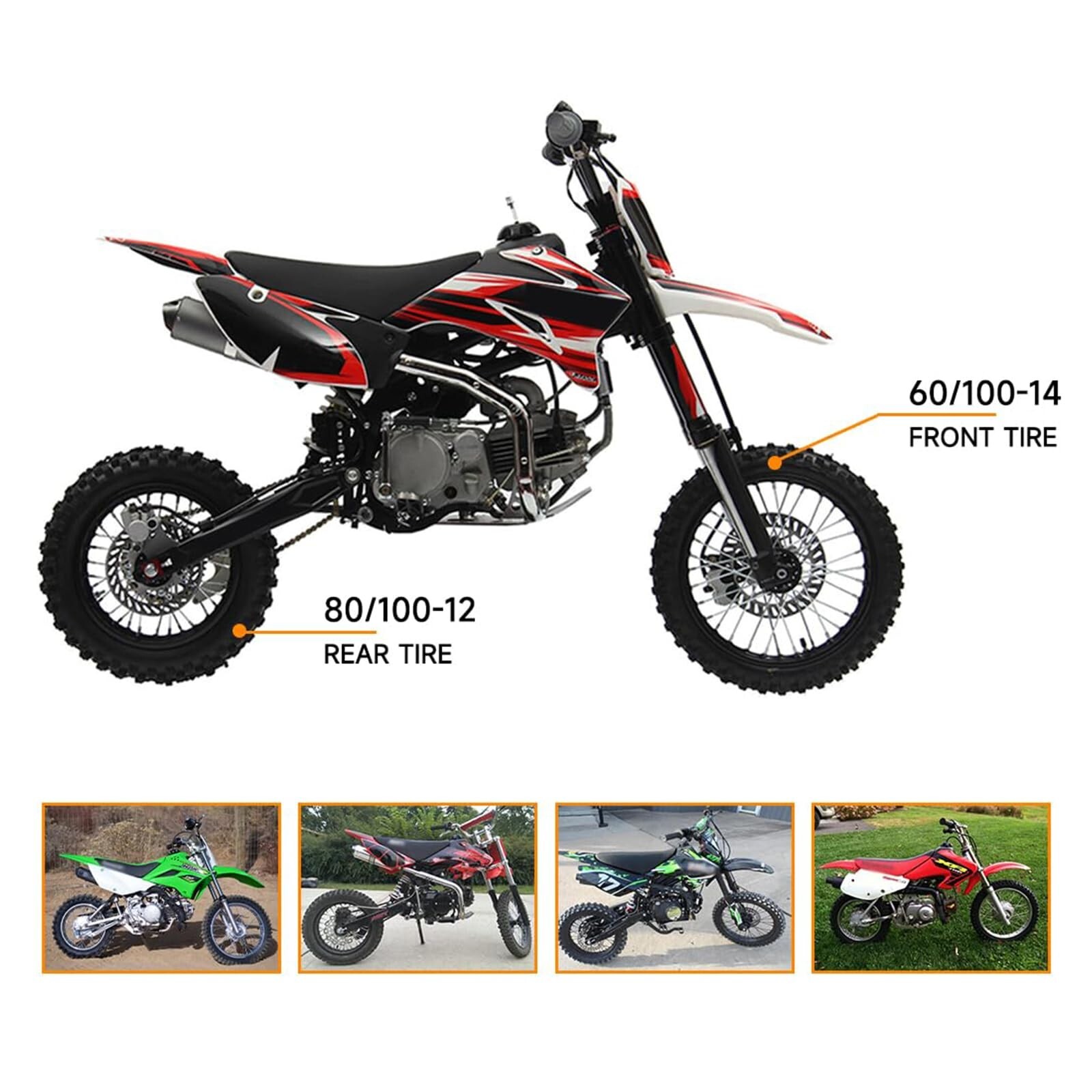 60/100-14 2.50-14 80/100-12 3.00-12 Tire and Inner Tube For 90cc 110cc 125cc SSR