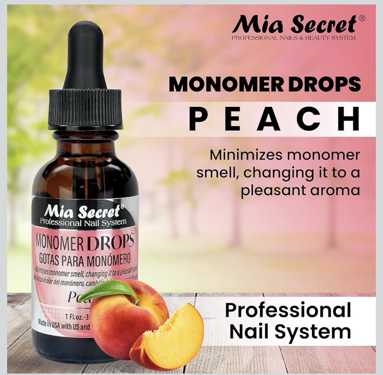 Mia Secret Monomer Drops - Peach Scent - 1oz each - Odor Neutralizer 2 Pack!