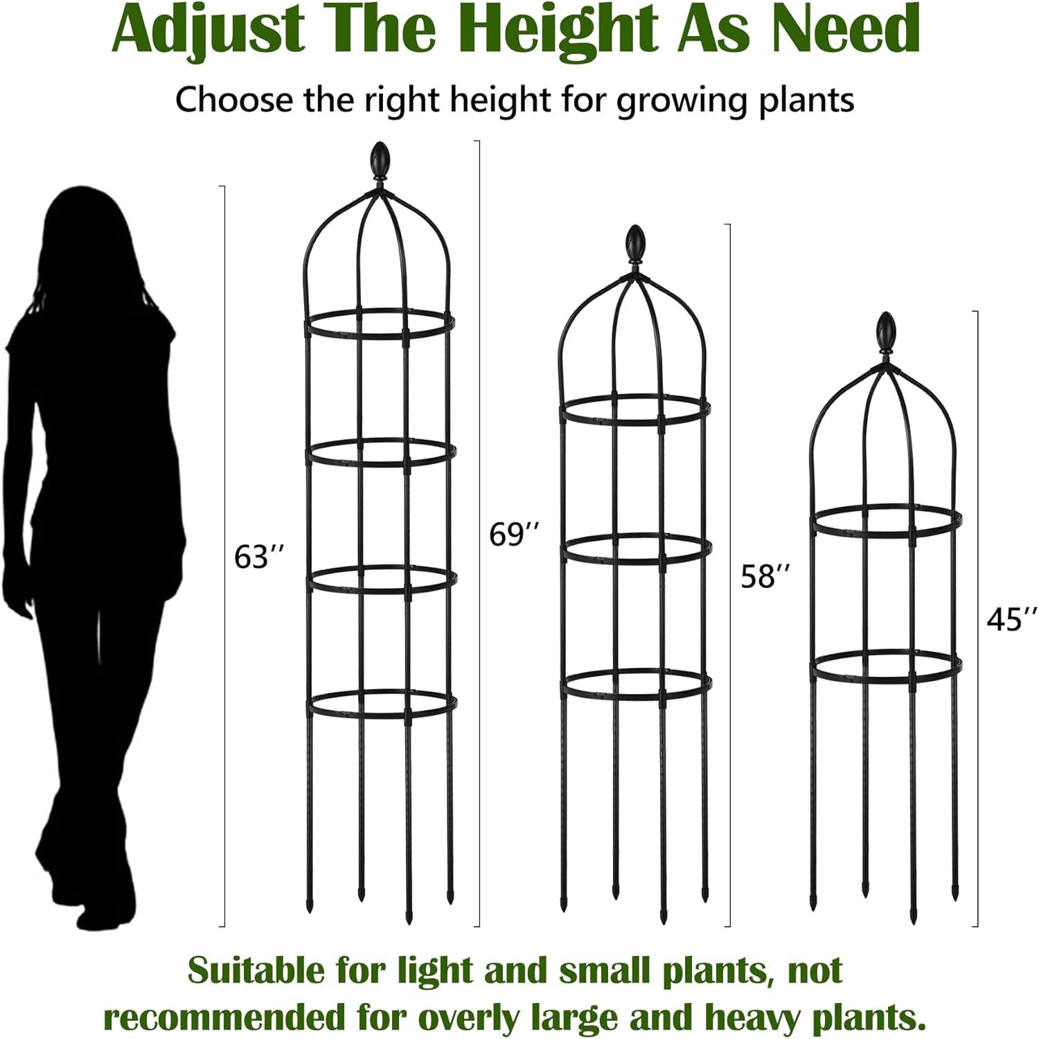 12"Wx69"H Metal Garden Obelisk Trellis Plant Support for Potted Climbing Flowers
