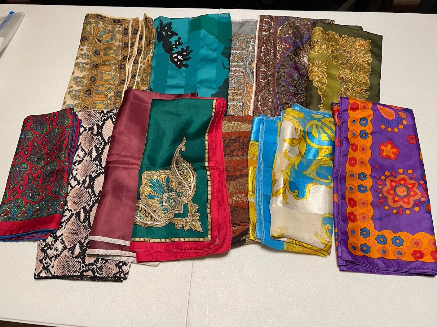 Vintage-Modern Square Scarf Lot Of 12 Silk Polyester Various Colors Patterns