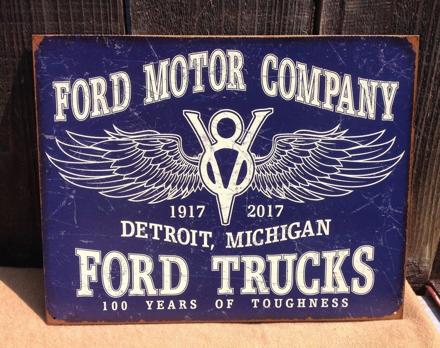 Ford Motor Company Tin Metal Sign 100 Years Trucks Vintage Winged Logo Garage