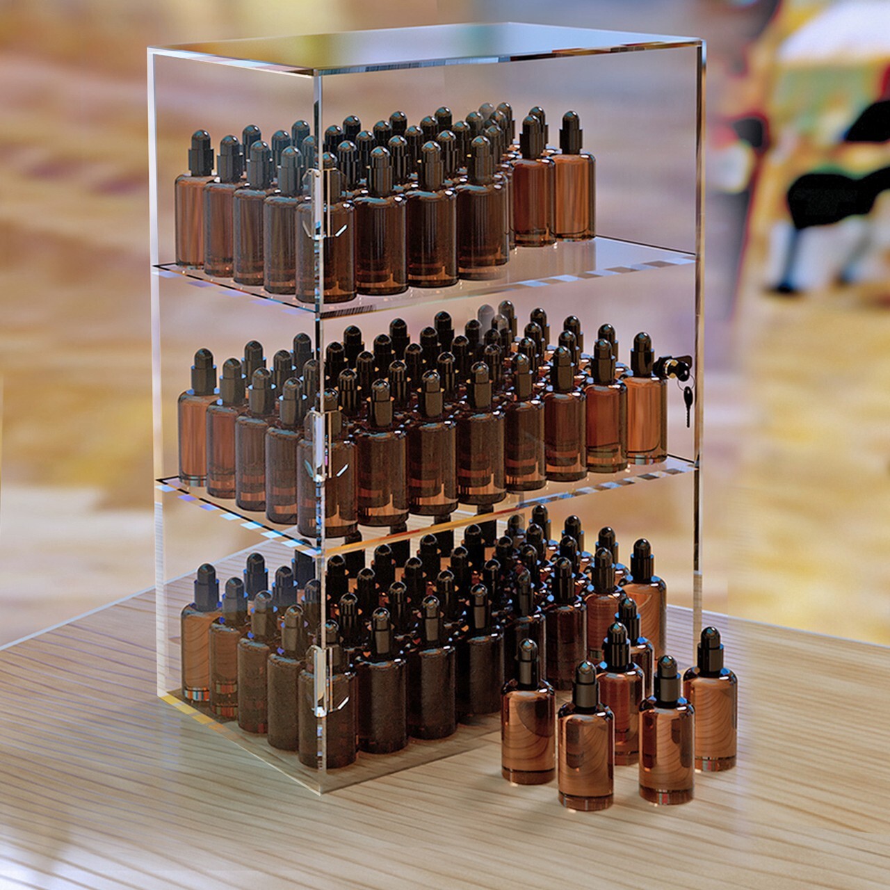 Azar Acrylic Lockbox Countertop Display Case w/ 3 Shelves 12.375" Wide