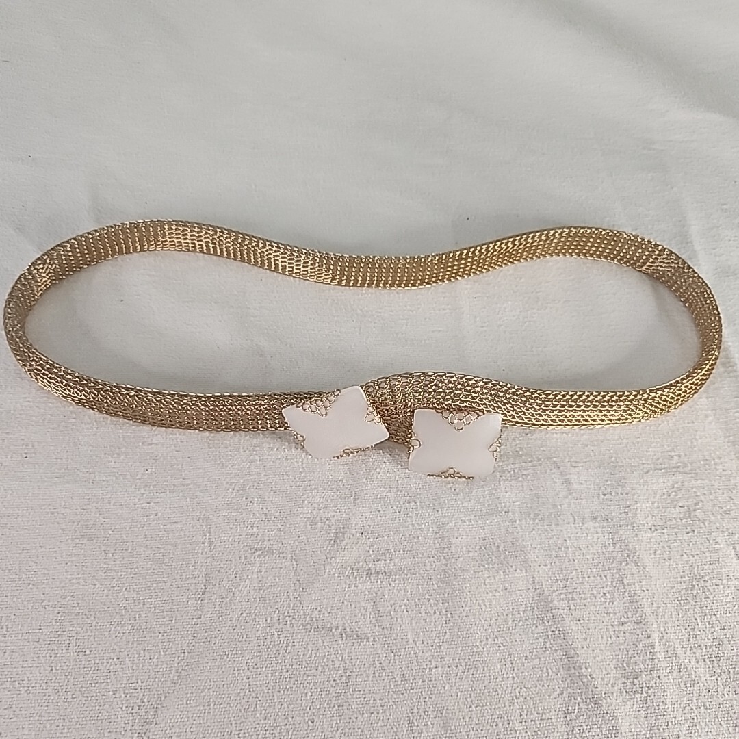 Belt EMMONS Gold Tone Woven Metal With Acrylic Mother of Pearl Detail Vintage