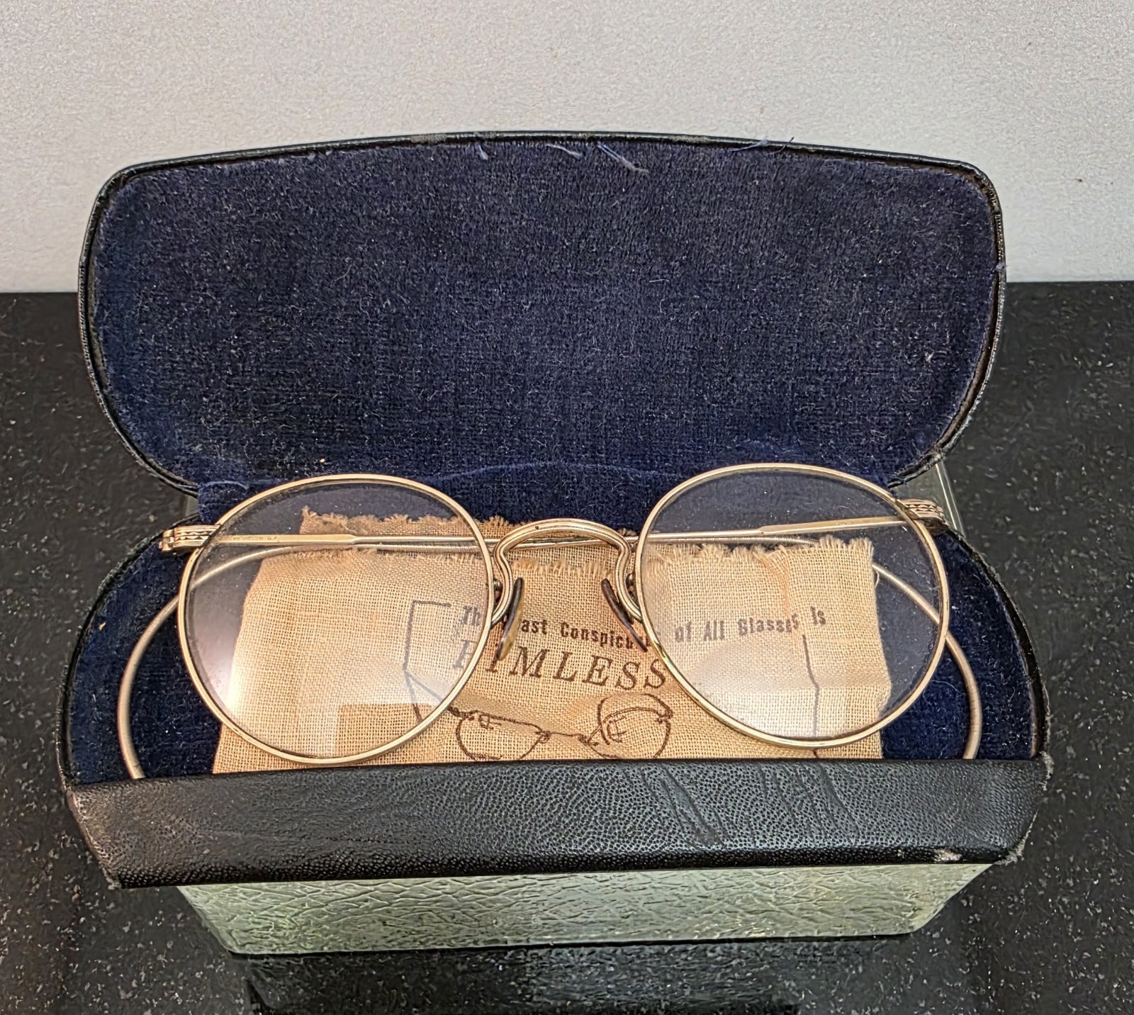 Vintage FUL-VUE 1930's 12K Gold Filled Eyeglass Frames w/ Case & Polish Cloth