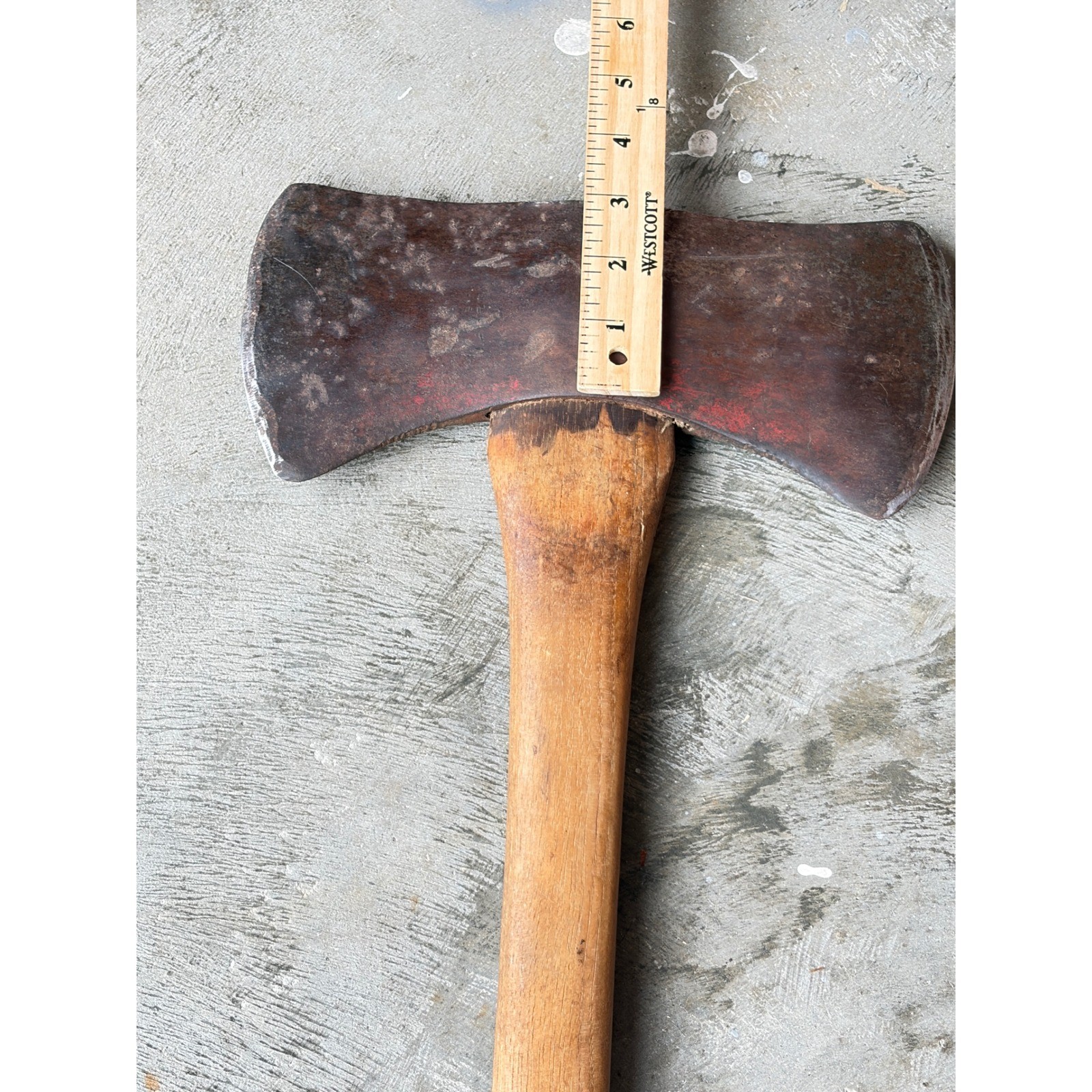 Vintage Double Bit Axe Head on Handle 1940s-60s Logging Tool Needs Re-Wedge