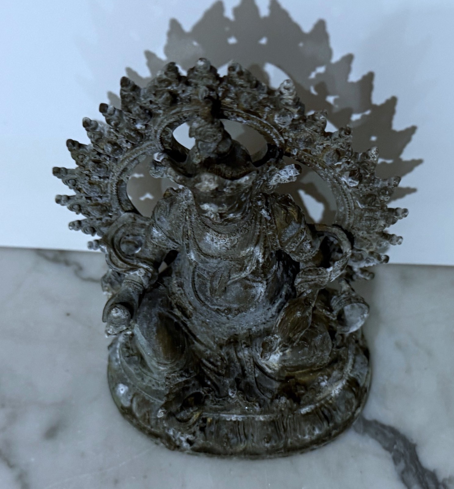 OLD BRONZE TIBET STATUE OF SEATED BUDDHIST FIGURE OF A DHARMAPALA