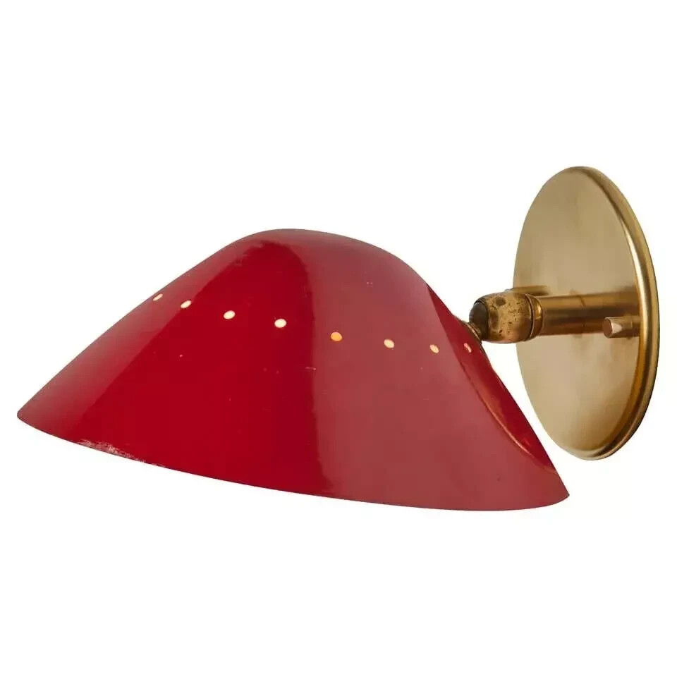 Vintage Red Brass Bowl Sconce - Mid-Century Modern Wall Light