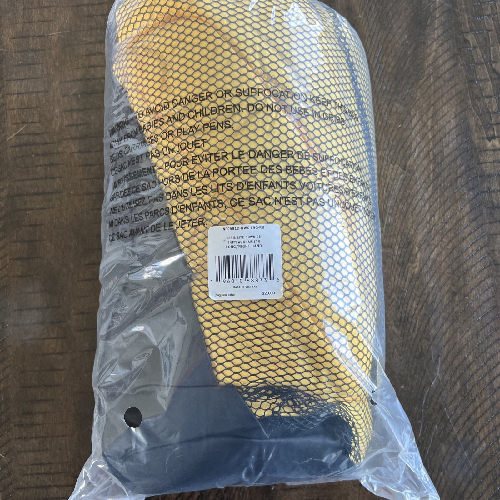 The North Face Trail Lite Down 35° Sleeping Bag Long RH Yellow Khaki MSRP $210
